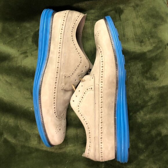 Cole Haan Mens Wingtip Oxfords Shoes 9.5M Beige Suede Lace Up Workwear Classic - Picture 6 of 12